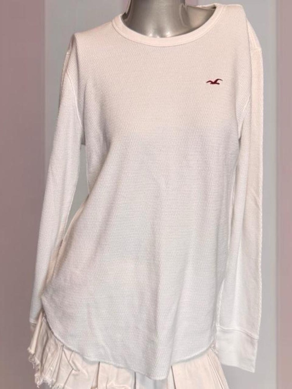 Hollister White Thermal Long Sleeve Shirt